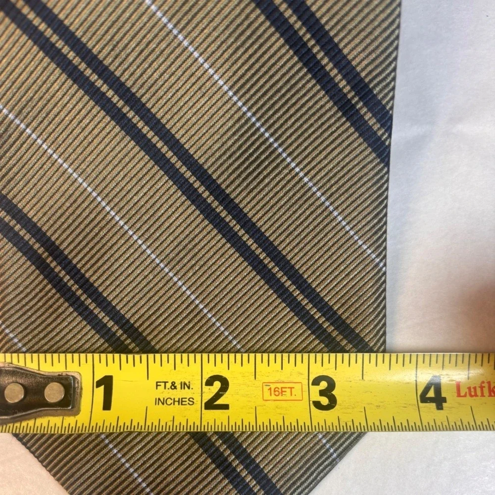 Jos A. Bank Repp Tie Olive Green Navy‎ Blue Silk Stripes 59 x 3.75